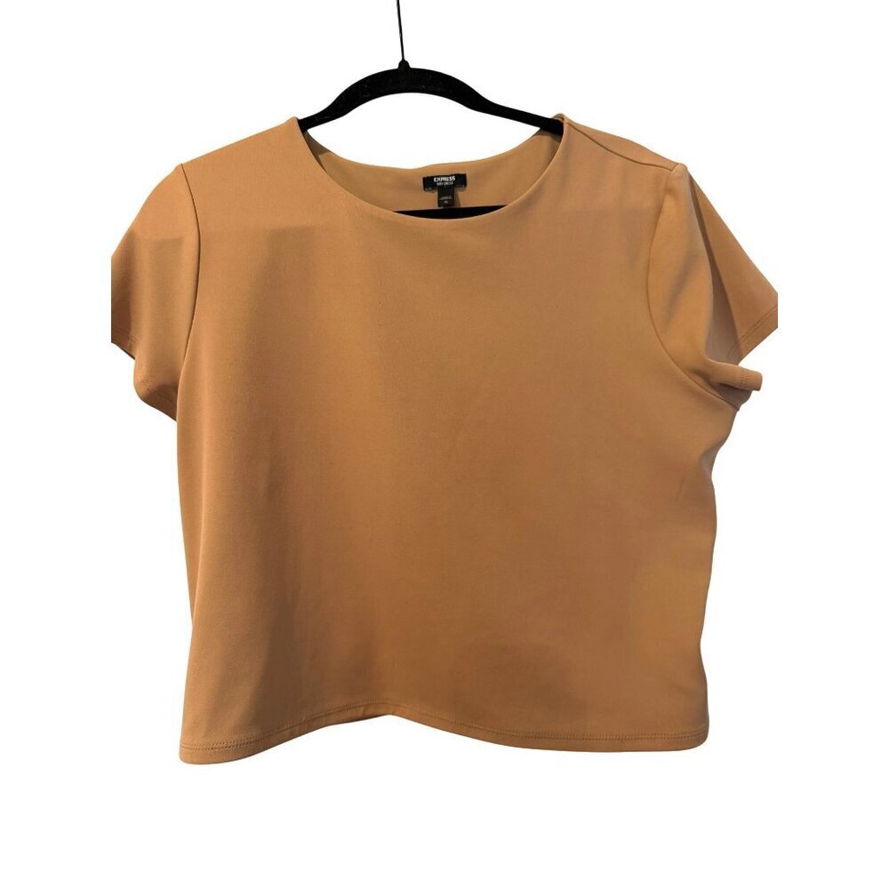 Express Body Contour Camel Tan Short Sleeve Cropped Top XL Polyester Spandex Ble